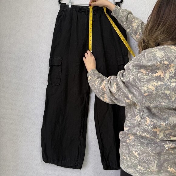Caslon Linen Cargo Pants Womens Medium Black Drawstring Elastic Waist Pockets - Picture 7 of 10